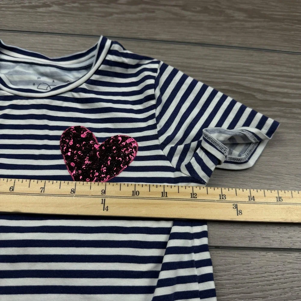 Egg New York Girls Pajama Set Striped Sequin Heart Navy White 5 Years